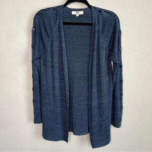 E3 by Etcetera Women Blue Linen Cardigan Button Cold Sleeve Medium